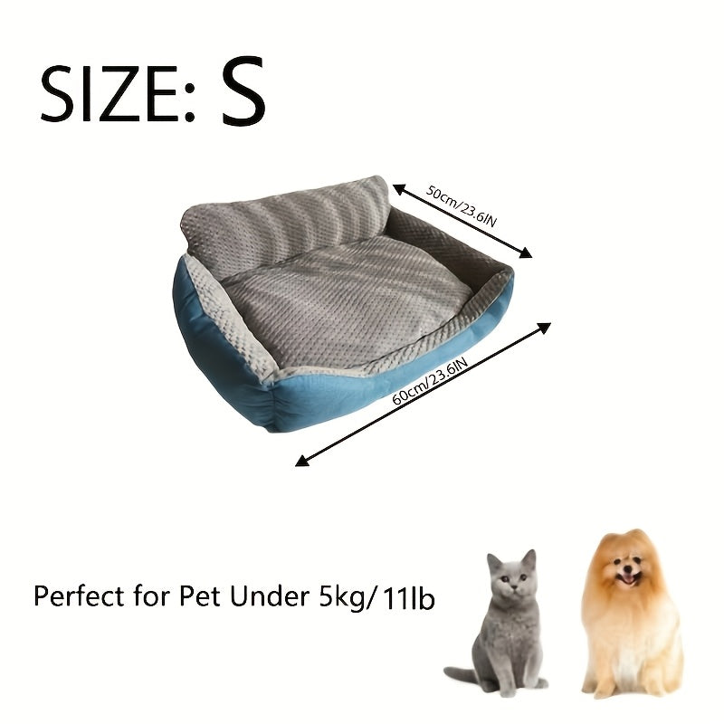 Canapé-lit de luxe en peluche pour animaux avec dossier haut – Panier pour chiens et chats épais, chaud et lavable, confort toutes saisons, housse facile à nettoyer, tailles S L XL, bleu gris