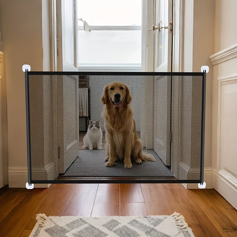 Barrière de sécurité pliable pour chiens et chats – Installation sans perçage, hauteur réglable, filet de protection, barrière légère et portable pour escaliers, portes et couloirs, usage intérieur