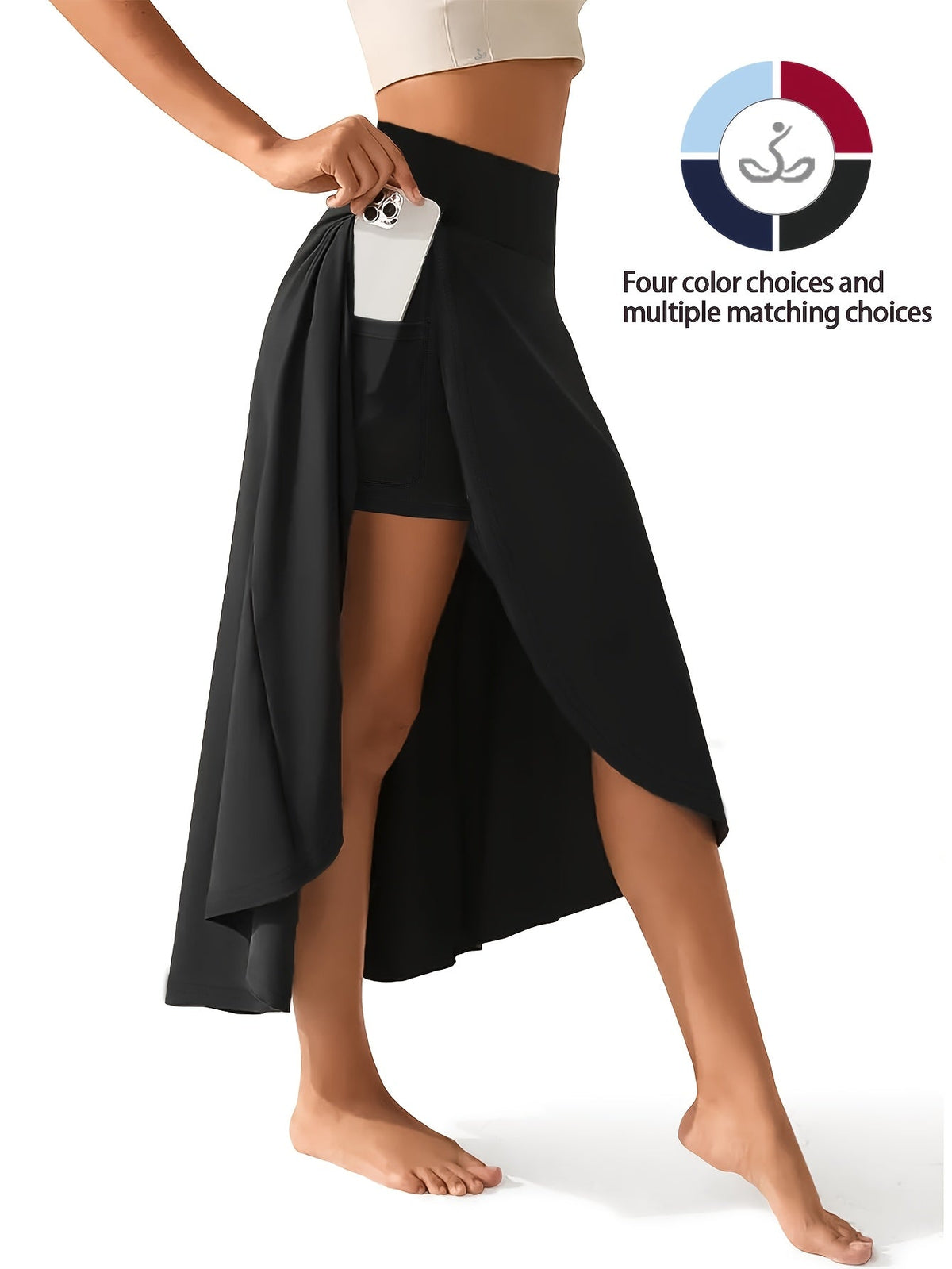 Jupe-short 2 en 1 taille haute pour femme avec short intégré et poches – Jupe de tennis de sport légère et extensible pour le fitness, la gym et le quotidien, XS-XXL, coloris variés