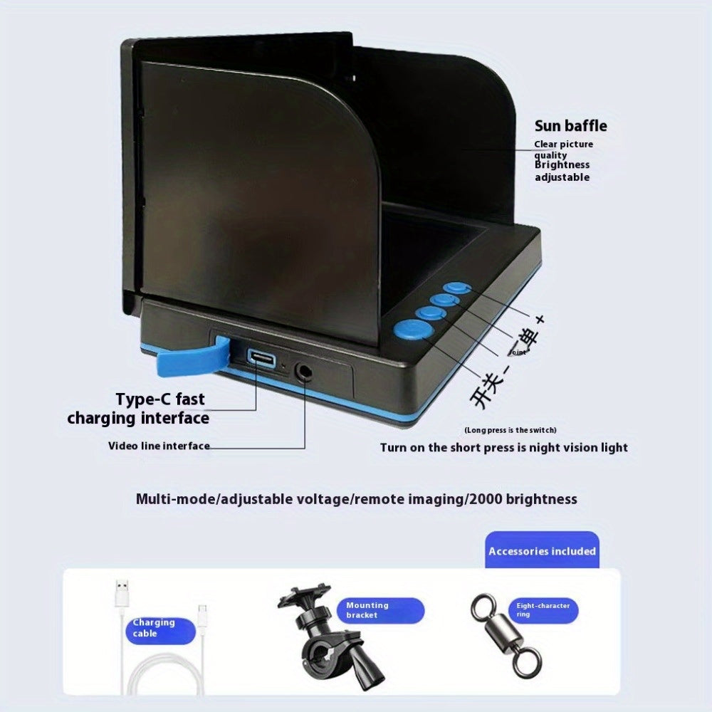 Détecteur de poissons avec caméra sous-marine HD, écran 4,3 pouces, objectif grand angle 140 degrés, lumière attractive pour poissons, kit de visionnage de pêche portable pour la pêche sur glace, en lac et en rivière