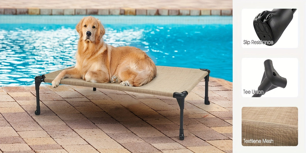 Lit surélevé rafraîchissant pour chien avec matelas amovible – Canapé pour chien surélevé avec rebords, filet respirant et pieds antidérapants pour une utilisation en intérieur et en extérieur