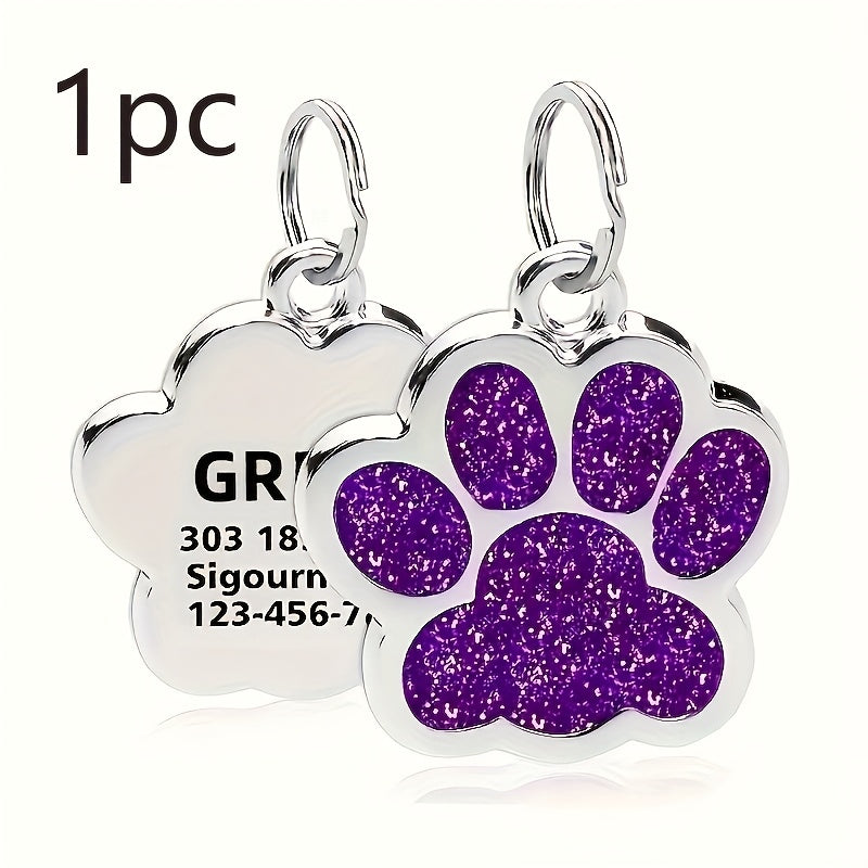 Plaque d'identification pour chien gravée au laser sur mesure - Médaille personnalisée avec motif de patte de chat, durable et résistante à la décoloration pour chiens et chats, 7 options de couleurs (argent, noir, violet, rose, rouge, bleu, bleu lagon)