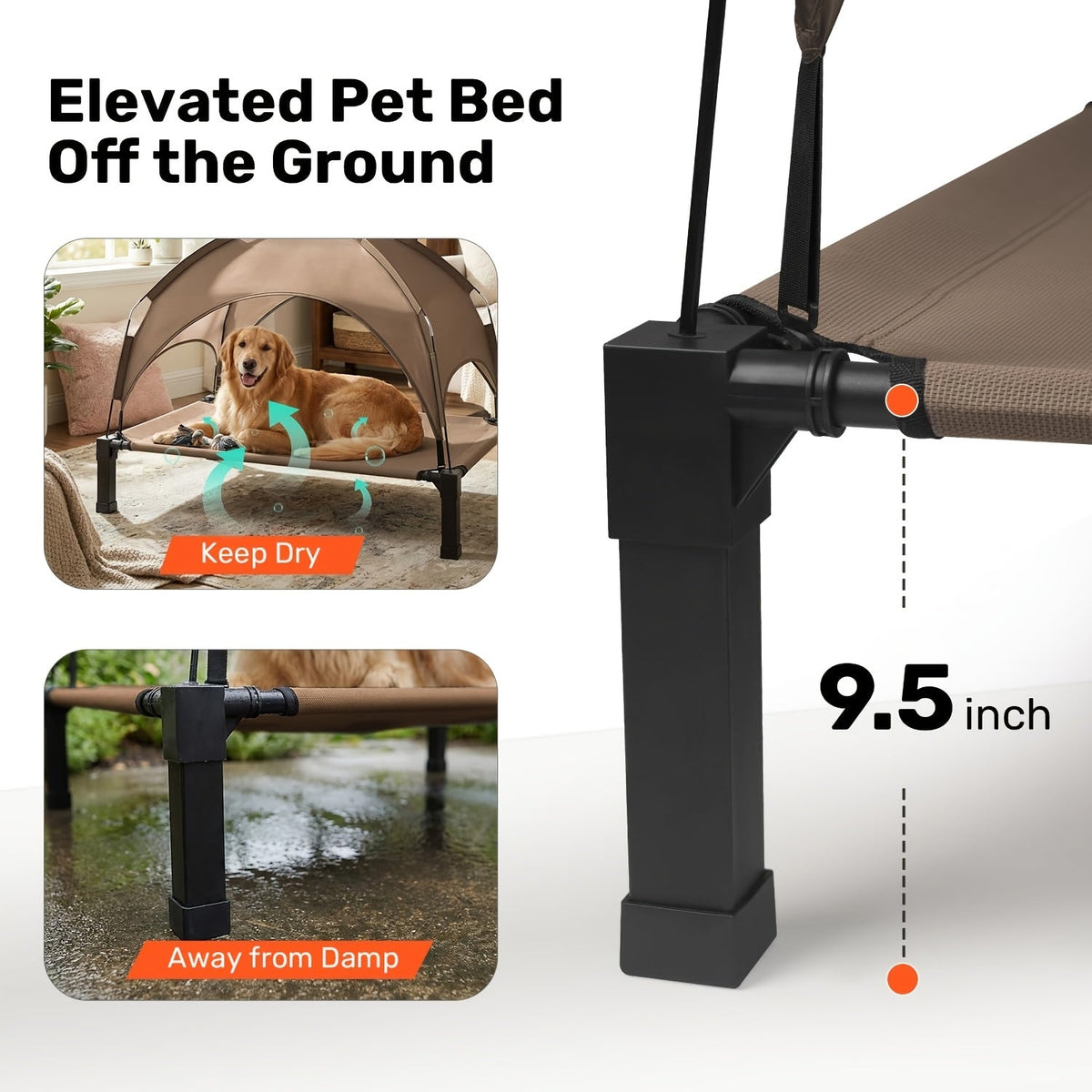 Elevated Dog Bed with Removable Canopy Shade Tent β Portable Raised Outdoor Cooling Pet Cot for Dogs & Cats, Breathable Mesh, Lightweight Foldable Design for Camping, Yard & Patio