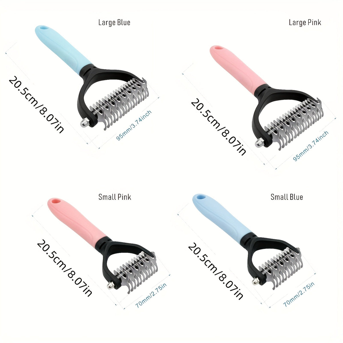 Peigne de démêlage pour animaux, lot de 2, râteau à sous-poil double face pour chiens et chats – Brosse de mue en acier inoxydable pour éliminer les nœuds, les enchevêtrements et les poils morts, pour grandes et petites tailles