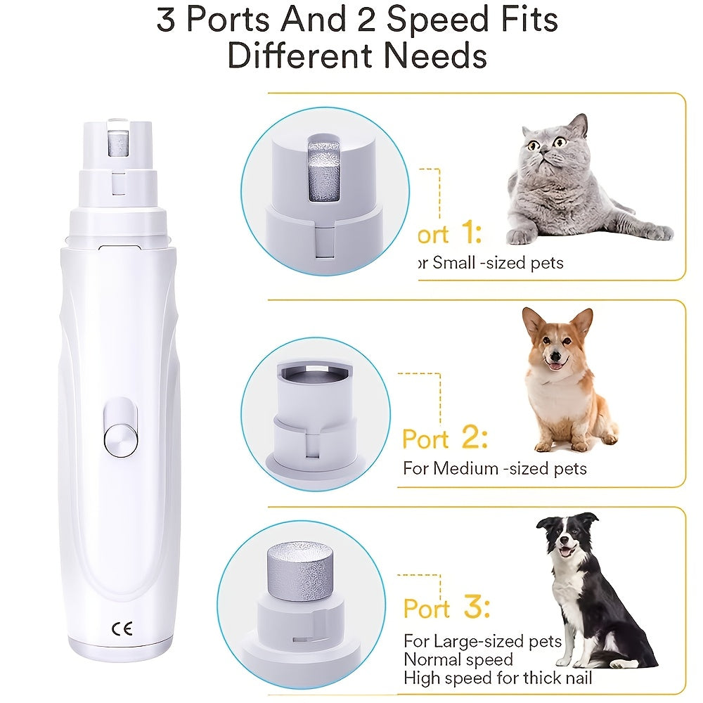 Lime à ongles électrique pour chiens et chats – Ponceuse à griffes silencieuse rechargeable par USB avec 2 vitesses et 3 tailles d'ouverture, outil de soin sécurisé à faible niveau sonore