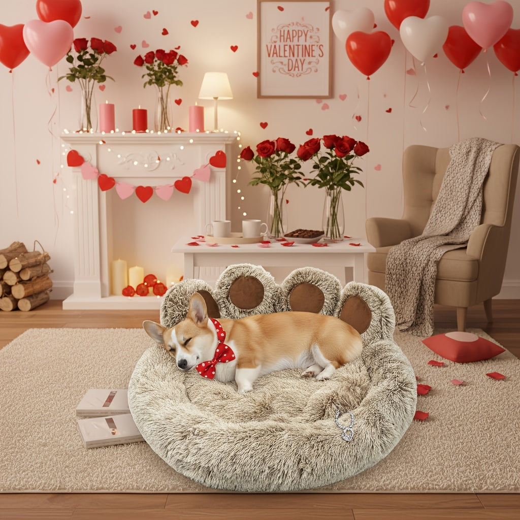 Lit pour chien et chat en forme de patte d'ours – Coussin rond apaisant, chaud et doux en peluche pour animal de compagnie avec foulard bonus, S M L XL 2XL Café Rose Gris Marron pour chiens et chats de petite, moyenne et grande taille