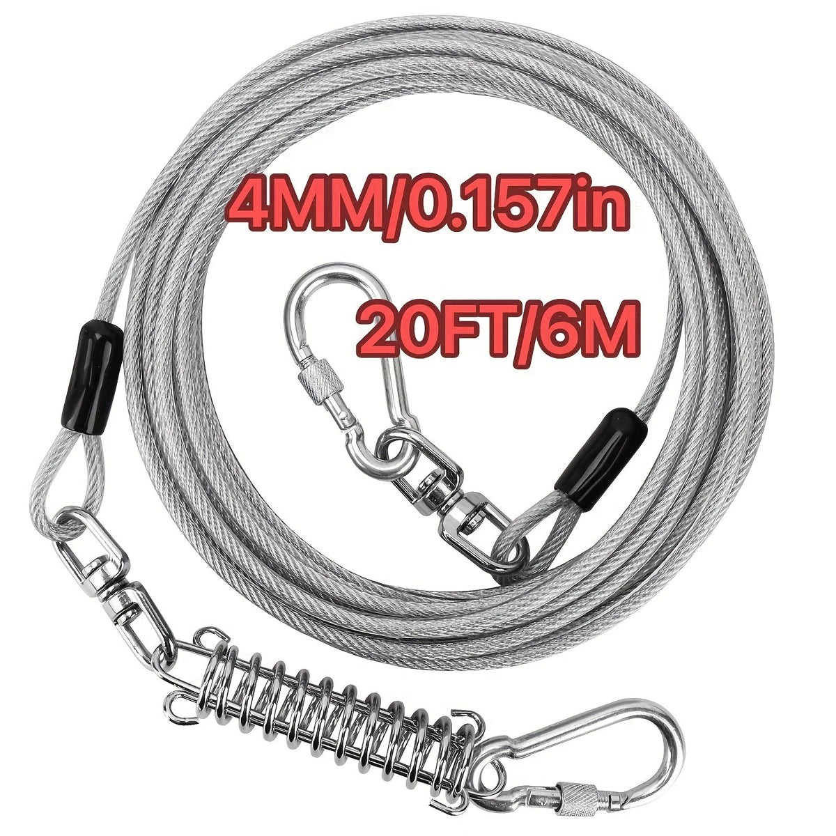 Laisse pour chien ultra-résistante de 1,8, 3, 4,5, 9, 15, 23 ou 30 mètres, câble d'attache d'entraînement pour grands chiens jusqu'à 225 kg, corde de course durable et résistante aux morsures pour le jardin