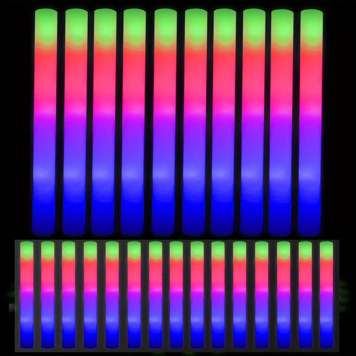 LED Foam Light Sticks Bulk Pack 28 48 or 100 Pieces – 3-Mode Color Changing Flashing Glow Sticks for Parties Weddings Concerts Birthdays Halloween Christmas Camping and Cheering Events
