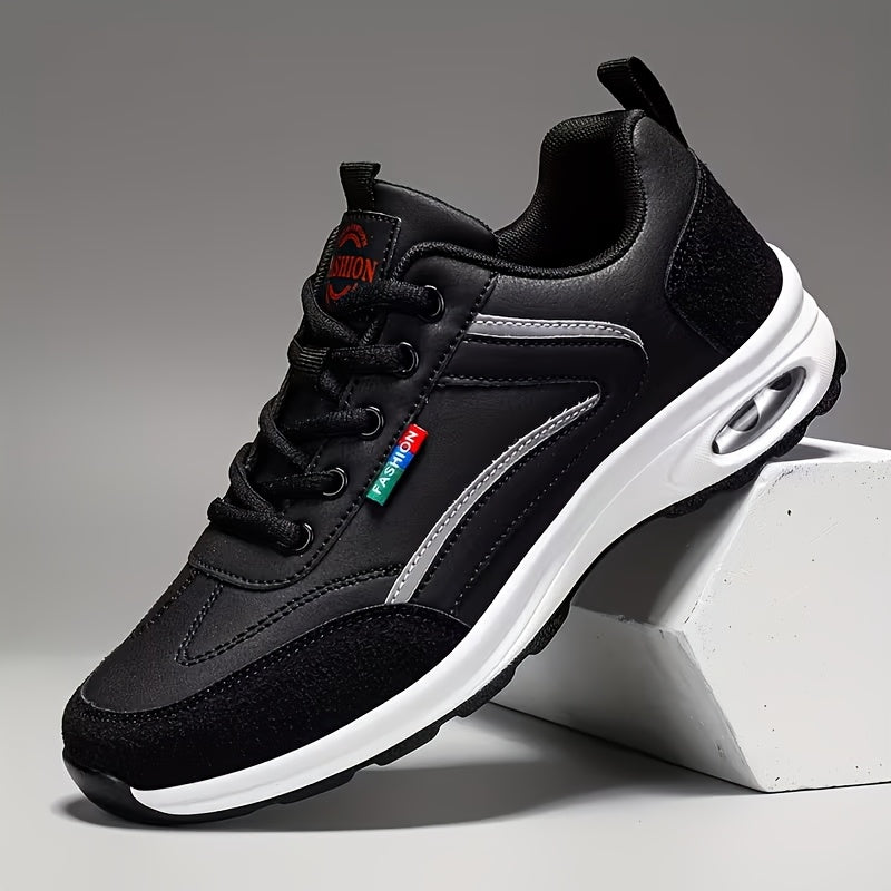 Baskets de mode pour hommes à lacets – Chaussures de course décontractées à semelle souple antidérapante, tige en polyuréthane, doublure confortable, légères pour les sports de plein air, la marche et le quotidien – Disponibles en bleu, noir et blanc