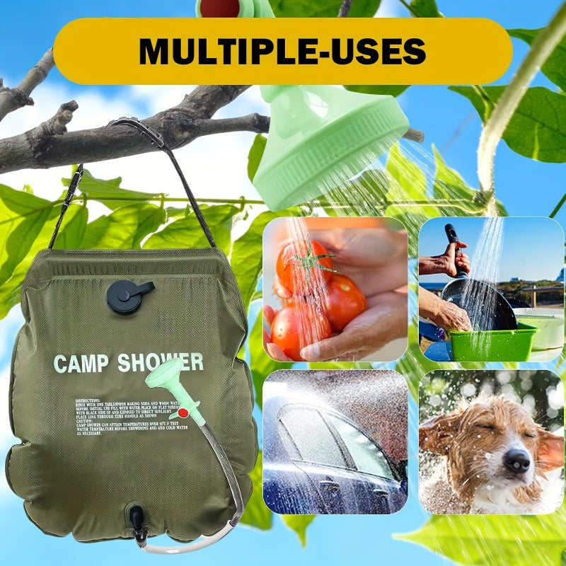 Douche de camping portable 20 L | Douche d'extérieur à chauffage solaire avec tuyau réglable | PVC léger et durable | Idéal pour le camping, la plage, les camping-cars et le jardin