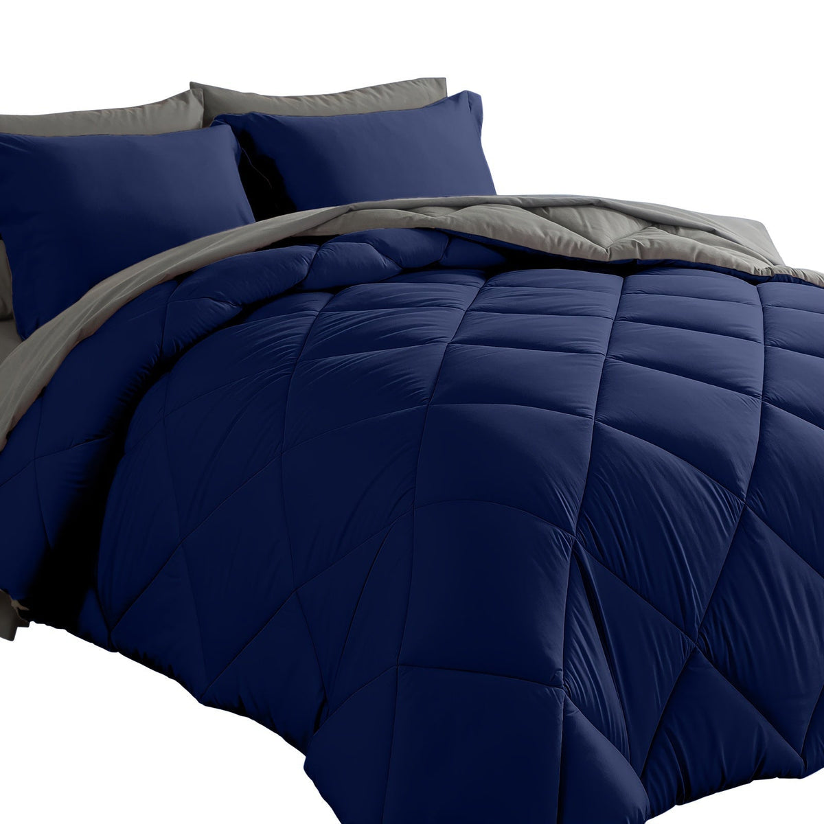 Ensemble de literie 7 pièces pour lit Queen/King – Parure de lit en microfibre douce à plis pincés, comprenant une couette, un drap-housse, un drap plat et 4 taies d'oreiller, ensemble de literie toutes saisons pour la maison et le dortoir