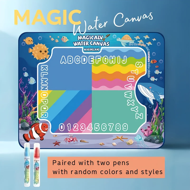 Tapis de dessin à l'eau pour enfants, toile de peinture magique réutilisable, kit d'art sans taches, 3 ans et +, grand format 80x60 cm, motifs animaux marins, boîte cadeau