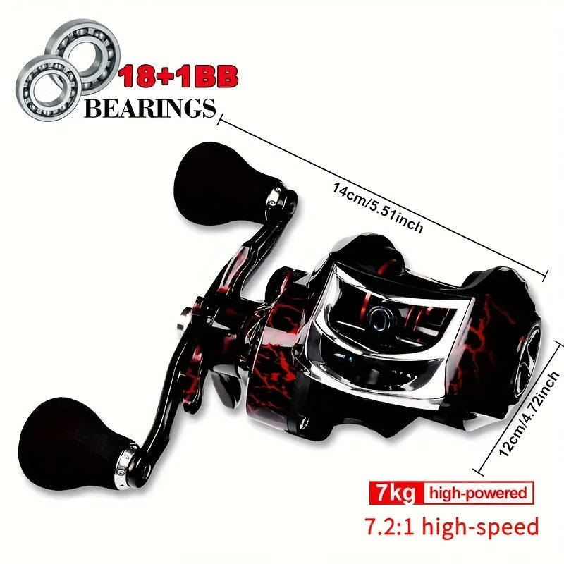 Moulinet Baitcasting 18+1BB haute vitesse, double système de freinage – Frein max 20LB, acier inoxydable, poignée ergonomique, droitier & gaucher, moulinet pour pêche au bar et à la carpe en eau douce et en mer