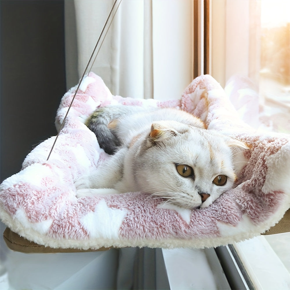 Hamac de fenêtre pour chat avec ventouses – Perchoir en peluche ultra-douce pour chats d'intérieur, couchage confortable comme un nuage, fixation sécurisée, siège de fenêtre gain de place pour chat