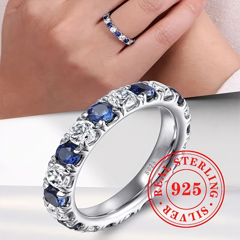 Bague pour femme en argent sterling 925 avec zircone cubique synthétique bleue et blanche – Bijou élégant pour vacances et soirées, cadeau d'anniversaire ou de Saint-Valentin pour exprimer un amour infini