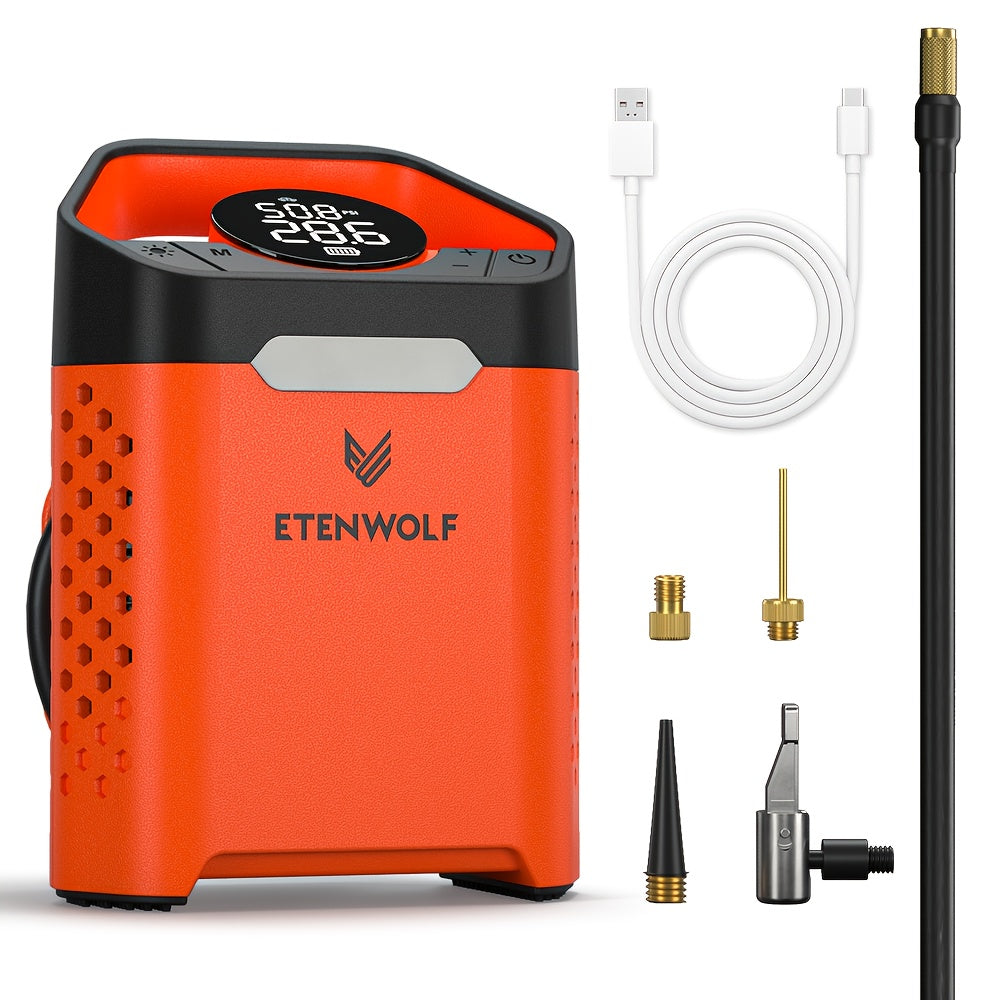 Compresseur d'air portable pour pneus – Gonflage rapide en 1 min, cycle de service 100 %, rechargeable par USB, affichage numérique, robuste pour pneus de voiture, vélos et ballons