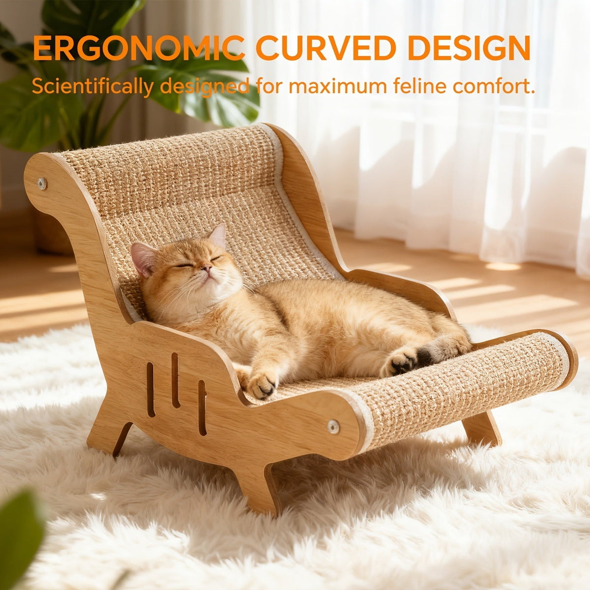 Griffoir en sisal pour chaise ou canapé – Griffoir autoportant robuste avec large zone de repos, mobilier de détente anti-griffures pour chats d'intérieur, jouet durable pour chat et coin sieste