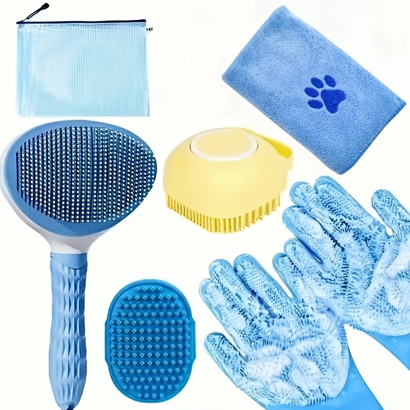 Kit de toilettage pour chien 6 pièces – Brosse, gants de lavage en silicone, serviette en microfibre et outil de mue, sans électricité, kit de soins essentiels pour un pelage brillant, cadeau pour propriétaires de chiens