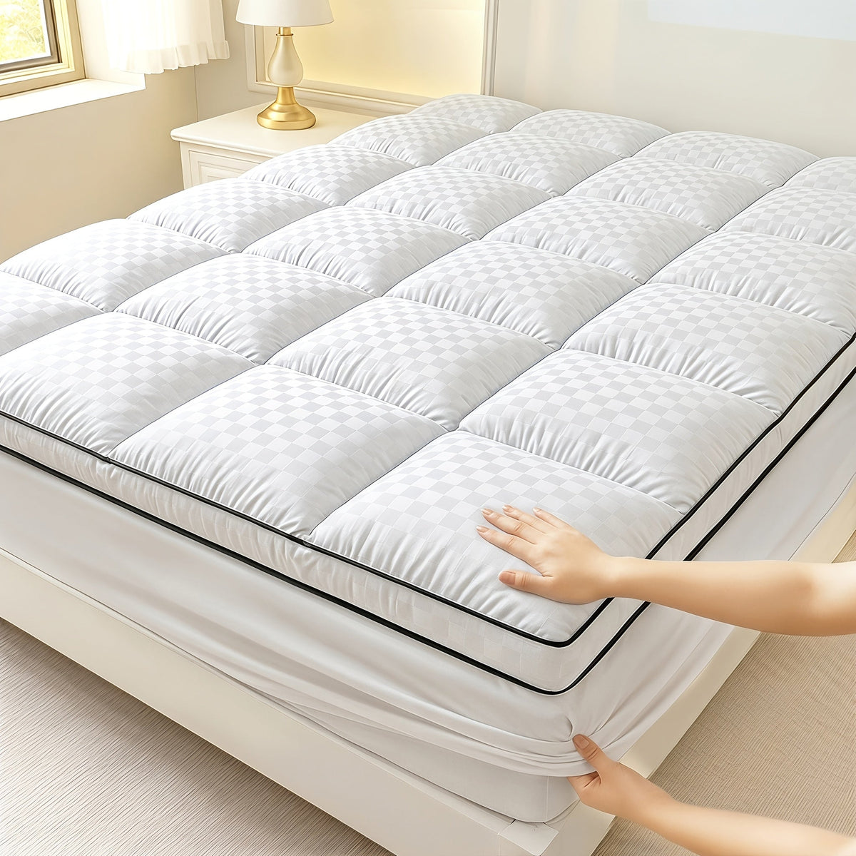 Surmatelas matelassé 1000 GSM rafraîchissant - Protège-matelas ajusté à poches profondes de 20 à 53 cm, doux pour lits simple, double, grand, très grand et très grand californien