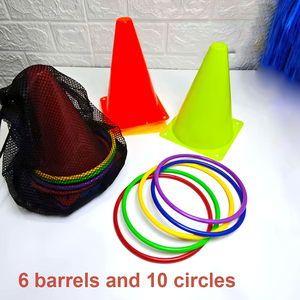 Jeu de lancer d'anneaux avec cônes de glace, jouet de plein air pour l'entraînement sensoriel, jeu de lancer circulaire avec barils colorés, activité amusante pour le jardin, jeux de fête pour enfants, adultes et famille, cadeau d'anniversaire
