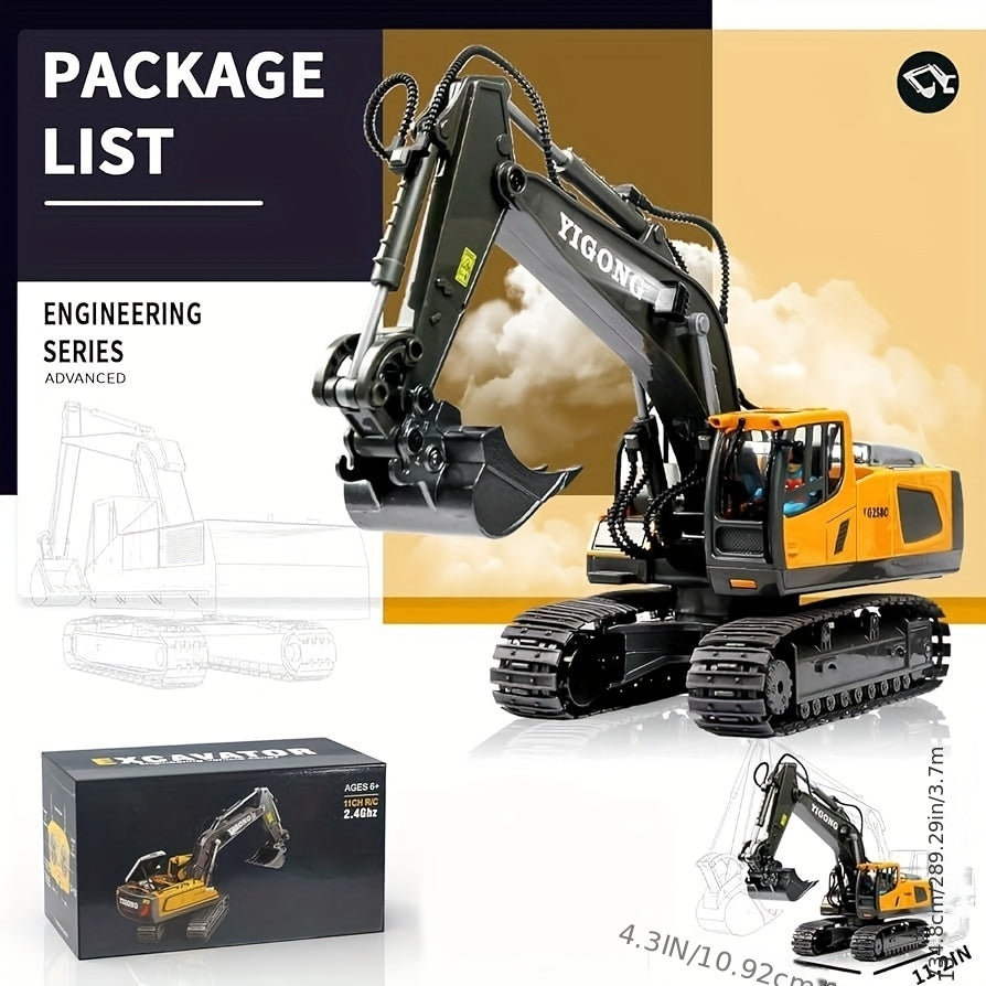 Ensemble de pelleteuse télécommandée avec pelle en métal, lumières LED, batterie 1200 mAh, camion de construction radiocommandé, bulldozer, camion à benne et chargeuse, cadeau d'anniversaire ou de Noël pour garçons à partir de 6 ans