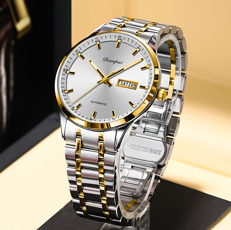 Montre mécanique automatique pour homme – Bracelet fin en acier inoxydable, aiguilles lumineuses, affichage du calendrier, sans pile – Montre de luxe habillée pour le travail, cadeau idéal