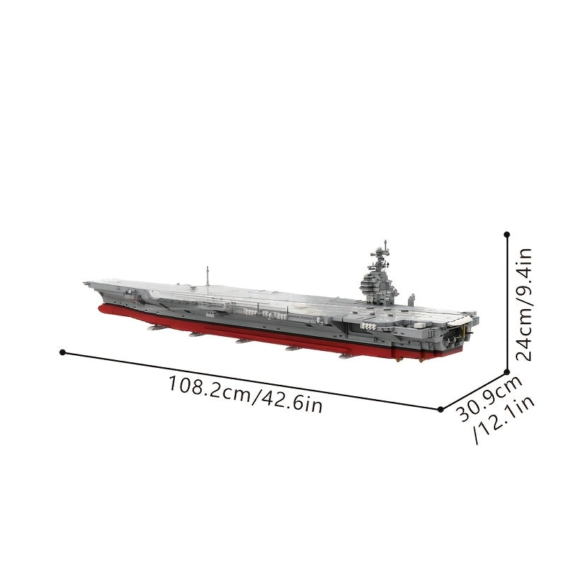 Set de construction de porte-avions de la marine de 4989 pièces – Diorama de navire de guerre à coque grise et rouge, pont d'envol élévateur, îlot, kit de modèle militaire MOC, cadeau de collection pour passionnés de marine et de militaire A2683