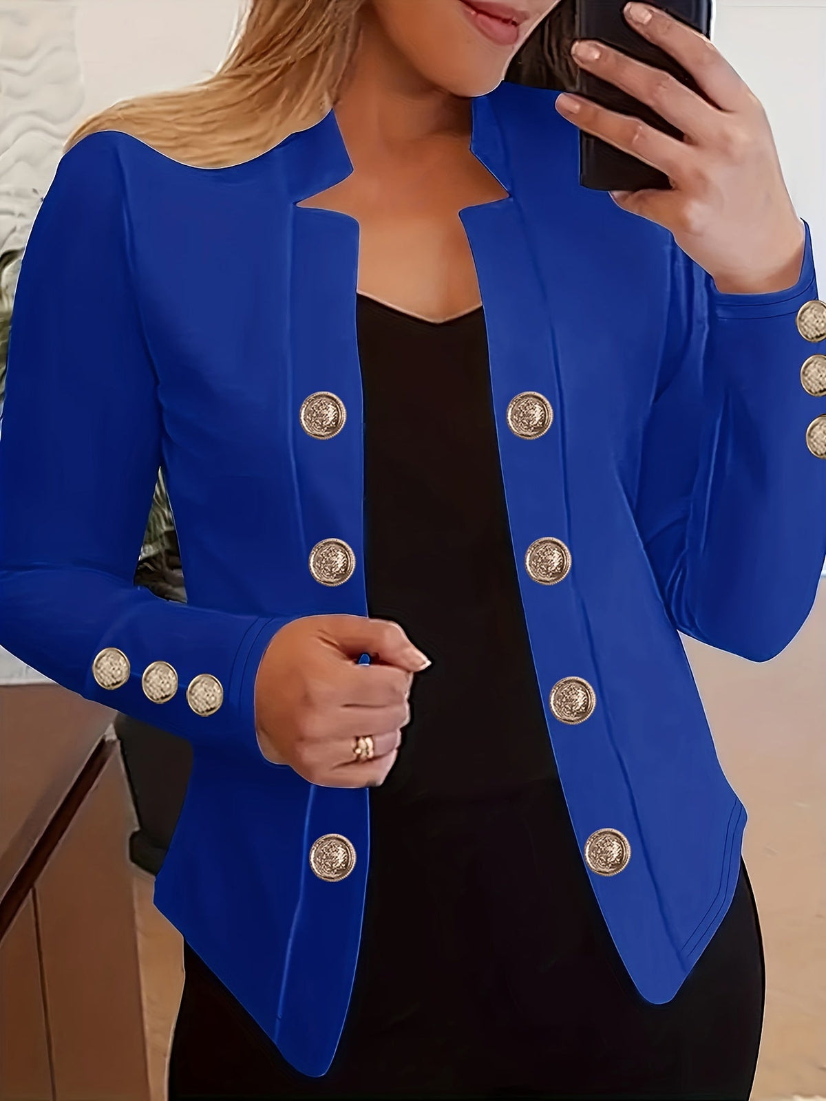 Veste cardigan femme à double boutonnage – Blazer à manches longues à revers, couleur unie, pour le printemps, l'automne et toutes les saisons
