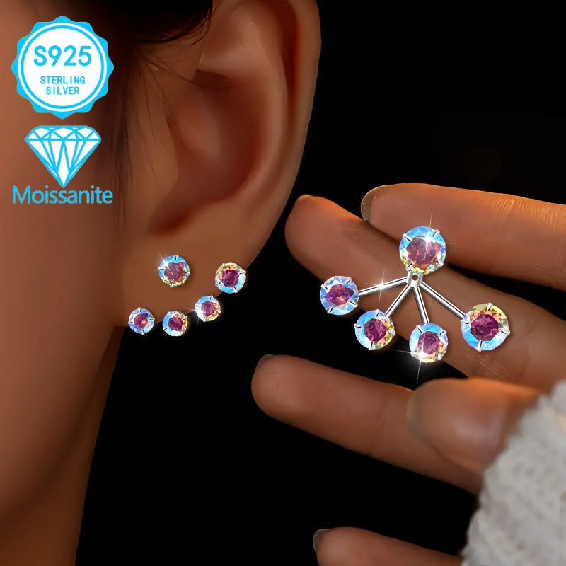 Boucles d'oreilles créoles en forme de tore en argent sterling 925 avec moissanite colorée pour femme – Design bohème unique et éblouissant, bijoux délicats et mignons hypoallergéniques pour les fêtes, le quotidien ou comme cadeau de Noël