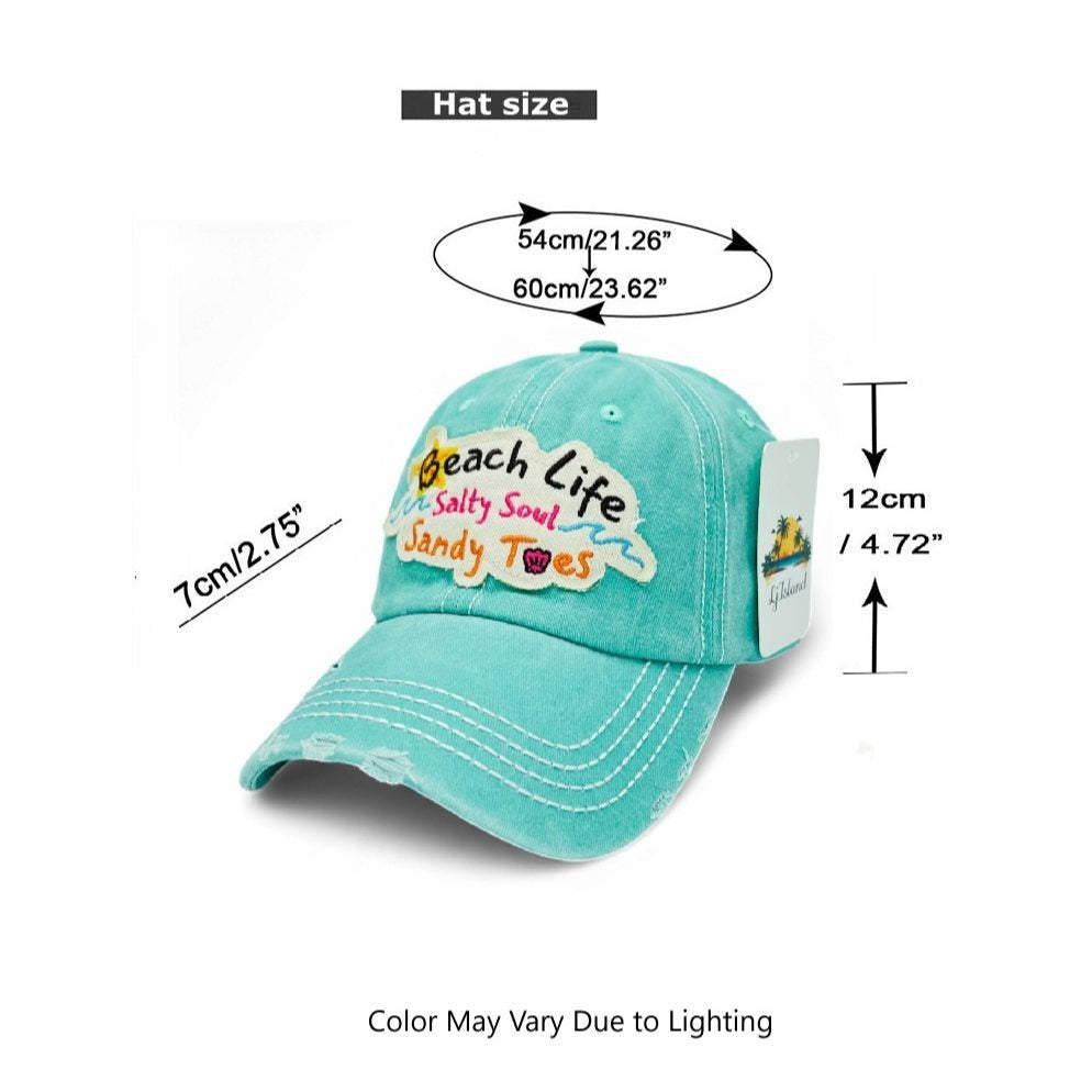 Casquette de baseball brodée, style vintage effet usé, motif « Beach Life Salty Soul Sandy Toes » – Design d'artiste local, 100 % coton, protection UV, réglable, chapeau de soleil côtier, cadeau pour amoureux de la plage