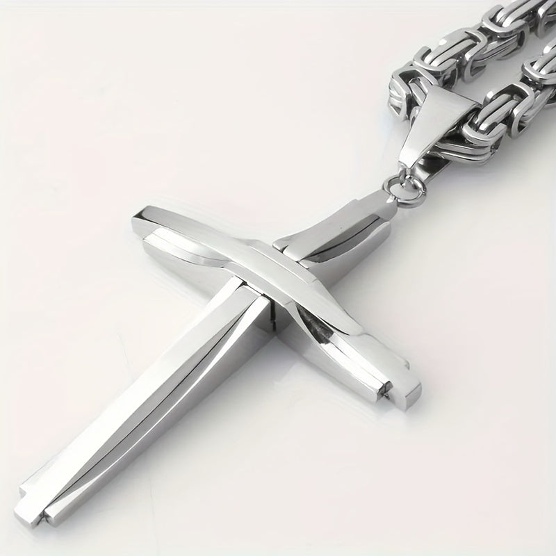 Ensemble collier et bracelet croix en acier inoxydable, bijoux bohème vintage épais pour hommes et femmes, idéal pour le quotidien ou en cadeau