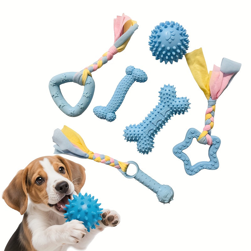 Lot de 6 jouets à mâcher durables en caoutchouc pour chiens – Jouets interactifs pour la dentition, nettoyage des dents, mâcheurs agressifs, petites, moyennes et grandes races – Ensemble de jouets dentaires pour animaux de compagnie à thème coloré