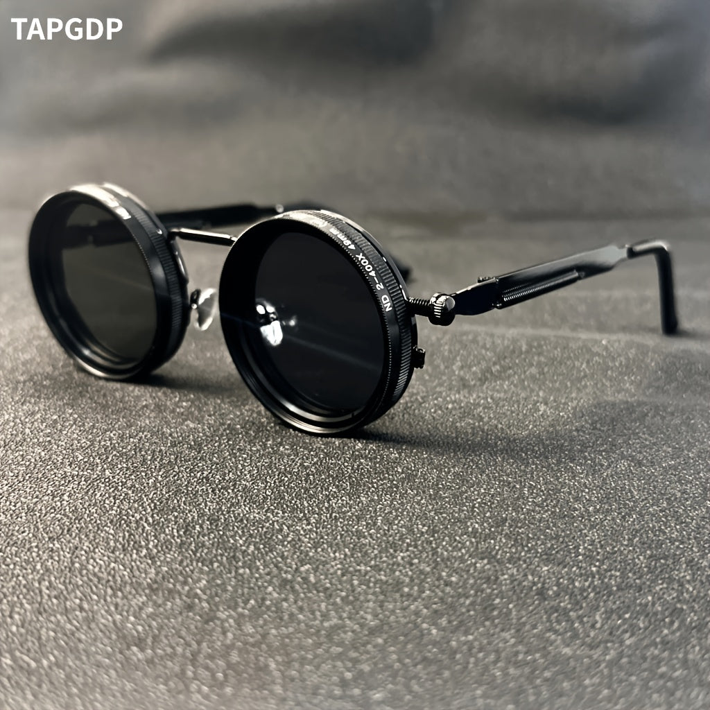 Lunettes Steampunk vintage pour homme – Luminosité réglable, monture en alliage, verres interchangeables dégradés noir et gris, accessoire de mode bohème pour fêtes et usage quotidien