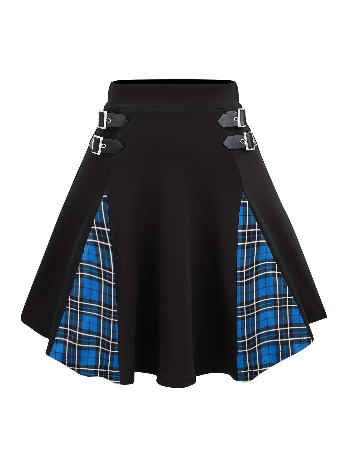 Mini-jupe trapèze gothique à carreaux avec boucle pour femme, jupe en tricot style Y2K à blocs de couleurs, noir gris rouge bleu violet S M L XL XXL