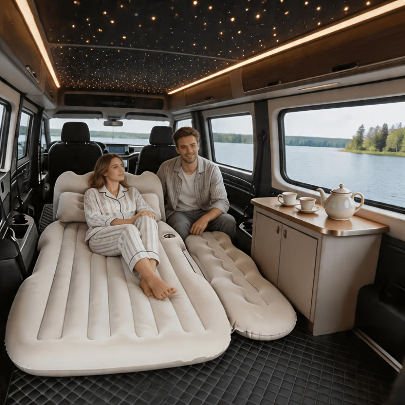 Matelas gonflable de voiture pour SUV et berline, matelas pneumatique floqué doux pour siège arrière, tapis de couchage pliable et portable pour camping, voyages et pique-niques – Pompe à air et sac de rangement inclus, noir, gris, beige, rose