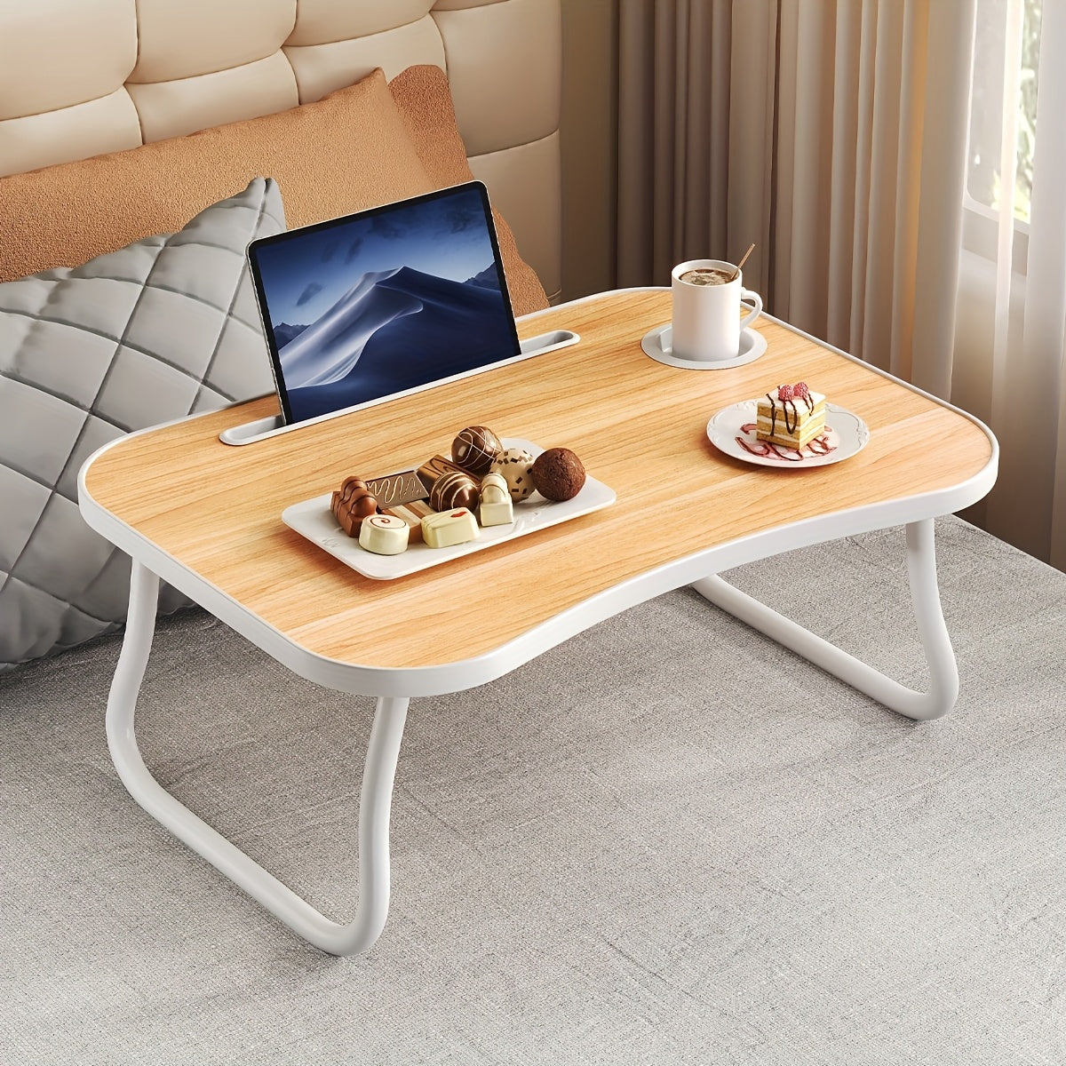 Table plateau pliable pour ordinateur portable, support de lit portable pour manger, lire ou écrire sur un lit, un canapé ou au sol – Robuste et léger