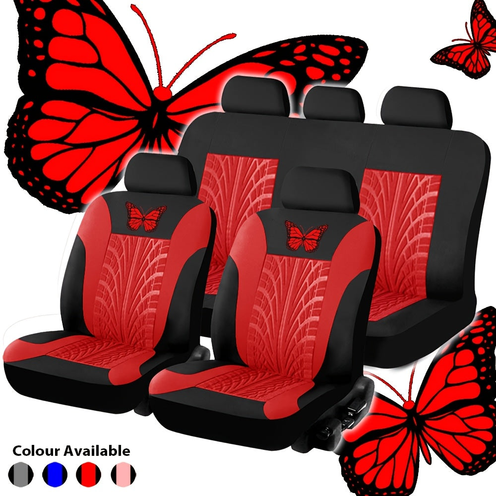 Housses de siège auto universelles pour véhicules 5 places - Motif papillon et pneu, tissu épais respirant et résistant à l'usure, ensemble complet de protection des sièges avant et arrière, convient à la plupart des voitures, camions et SUV