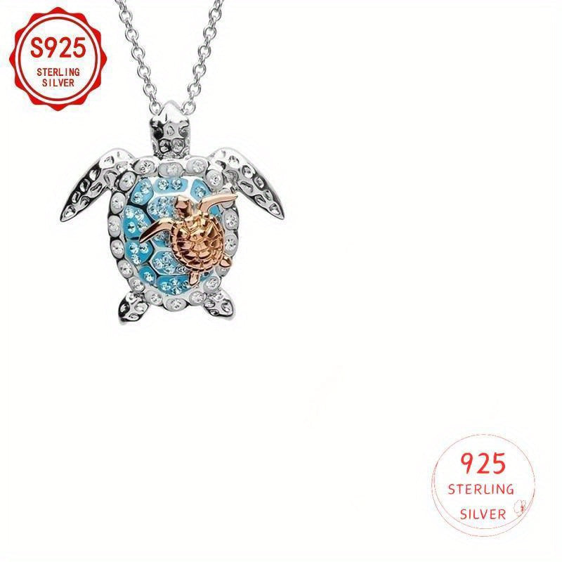Parure de bijoux tortue pour femme – Collier, boucles d'oreilles et bague en argent S925 doré avec zircone cubique, ensemble bohème élégant de 3 pièces pour le quotidien, cadeau d'anniversaire, Saint-Valentin et cadeau pour femme