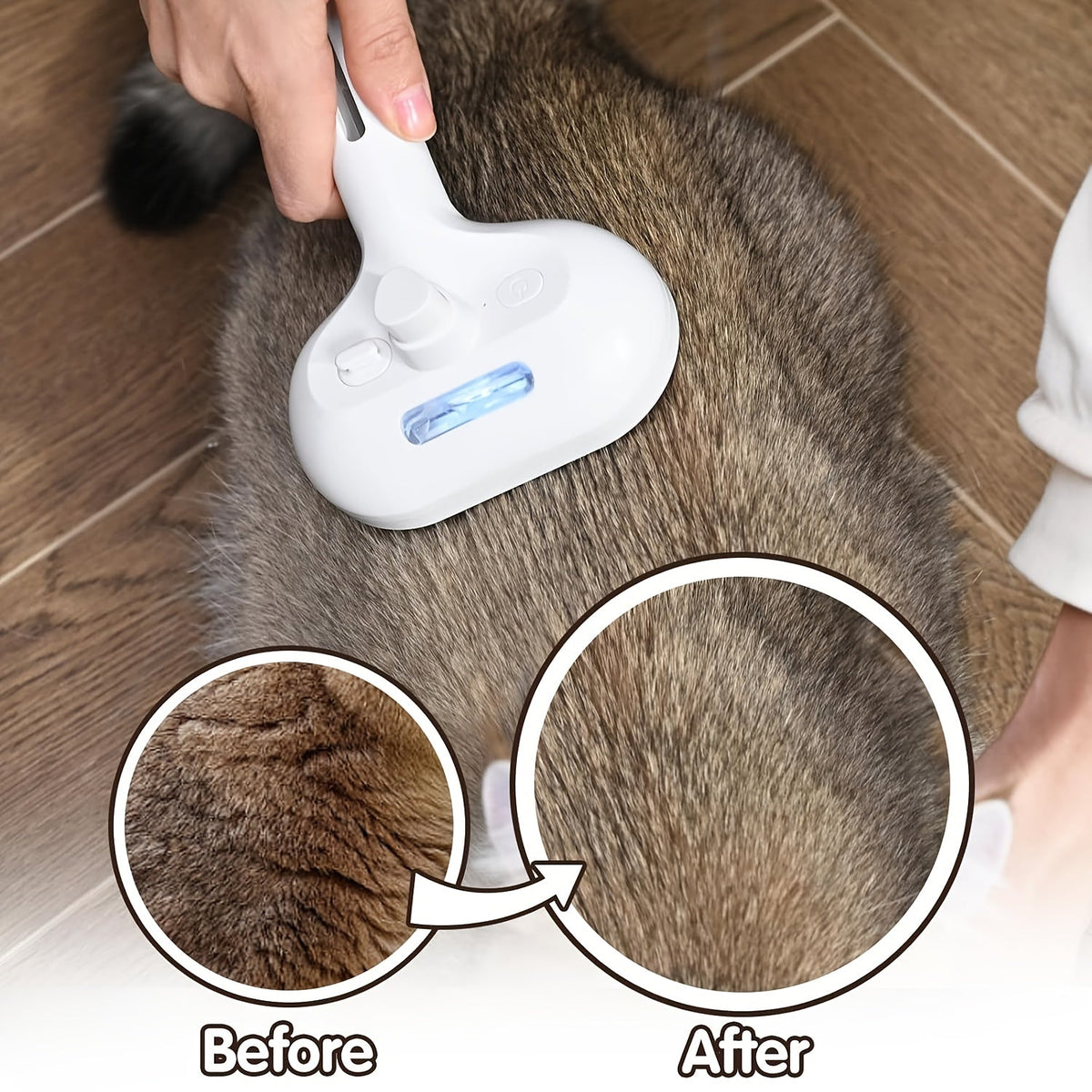 Brosse à vapeur 3-en-1 pour chat, peigne de toilettage avec vapeur et bouton de libération, outil d'épilation et de démêlage pour chiens et chats de toutes tailles, utilisation en intérieur, blanc rose