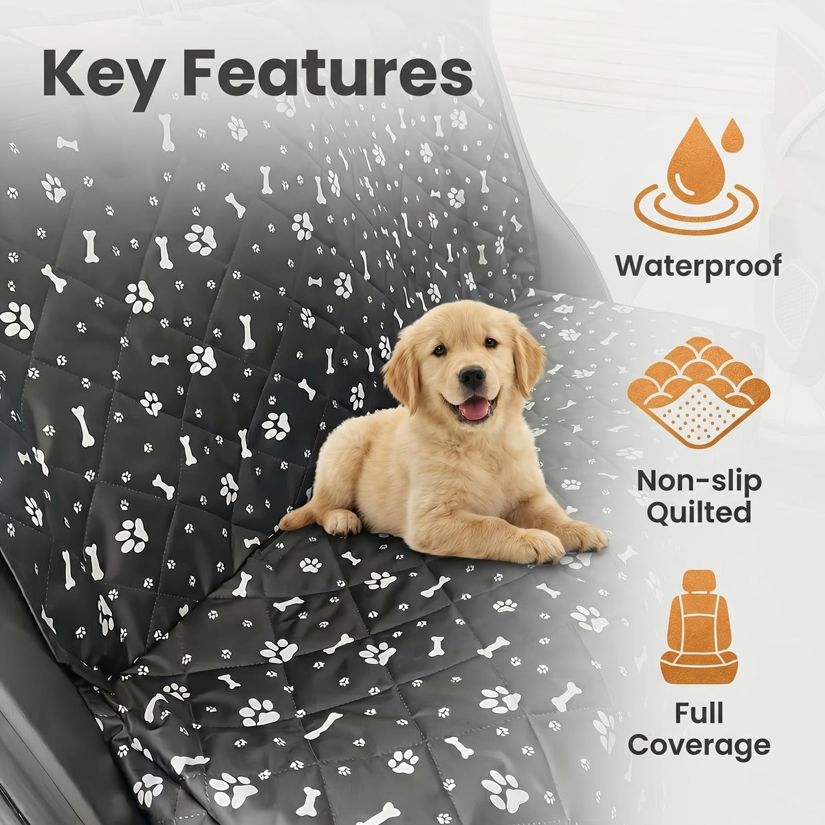 Housse de siège auto pour chien pour siège arrière – Imperméable, antidérapante et anti-rayures, protège-siège lavable compatible avec accoudoir, convient à la plupart des voitures, SUV et camions, motif fleurs et crânes noir
