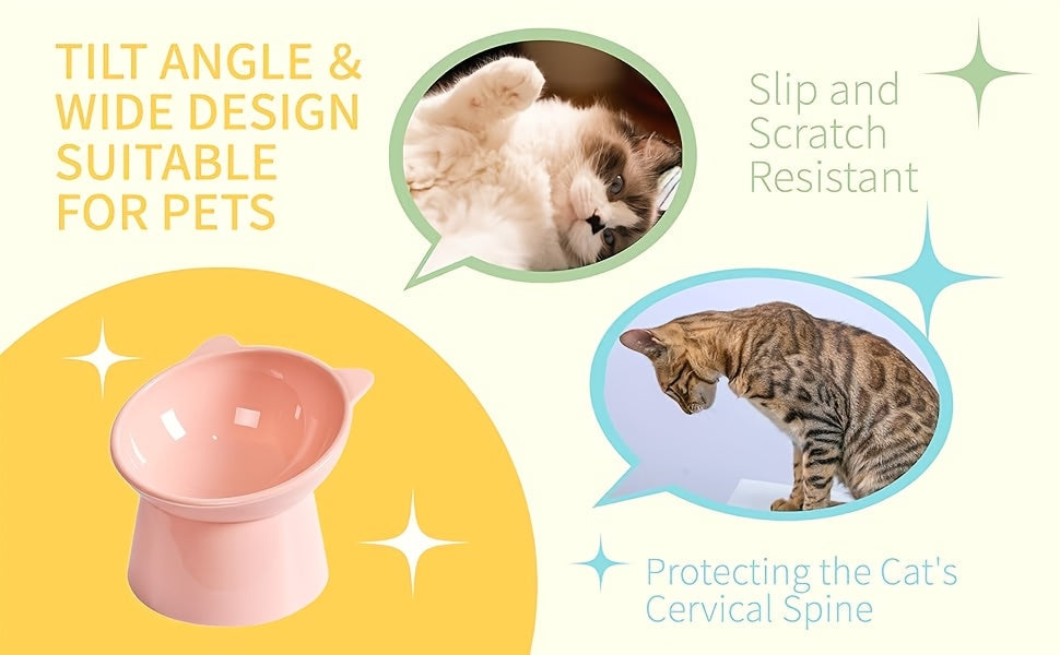 Ensemble de 3 gamelles surélevées pour chat en forme d'oreilles de chat, support antidérapant, design ergonomique pour le cou, écuelle pour animaux tricolore (rose, vert, bleu), idéal pour foyer à plusieurs chats