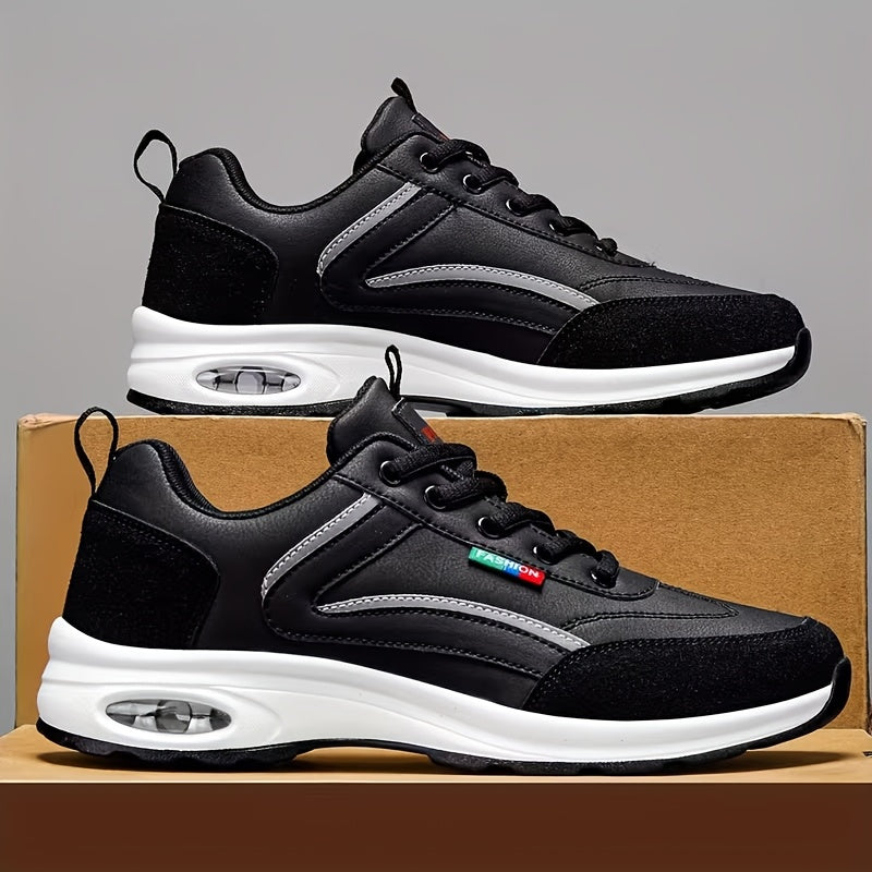 Baskets de mode pour hommes à lacets – Chaussures de course décontractées à semelle souple antidérapante, tige en polyuréthane, doublure confortable, légères pour les sports de plein air, la marche et le quotidien – Disponibles en bleu, noir et blanc