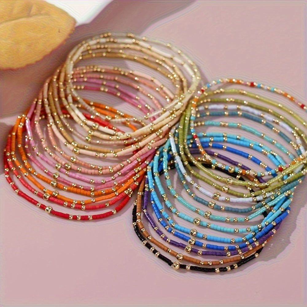 Lot de 60 bracelets élastiques en perles de rocaille bohèmes pour femmes – Ensemble de bracelets extensibles style bohème empilables et multicolores, création de bijoux DIY, style décontracté et festival, couleurs de perles aléatoires