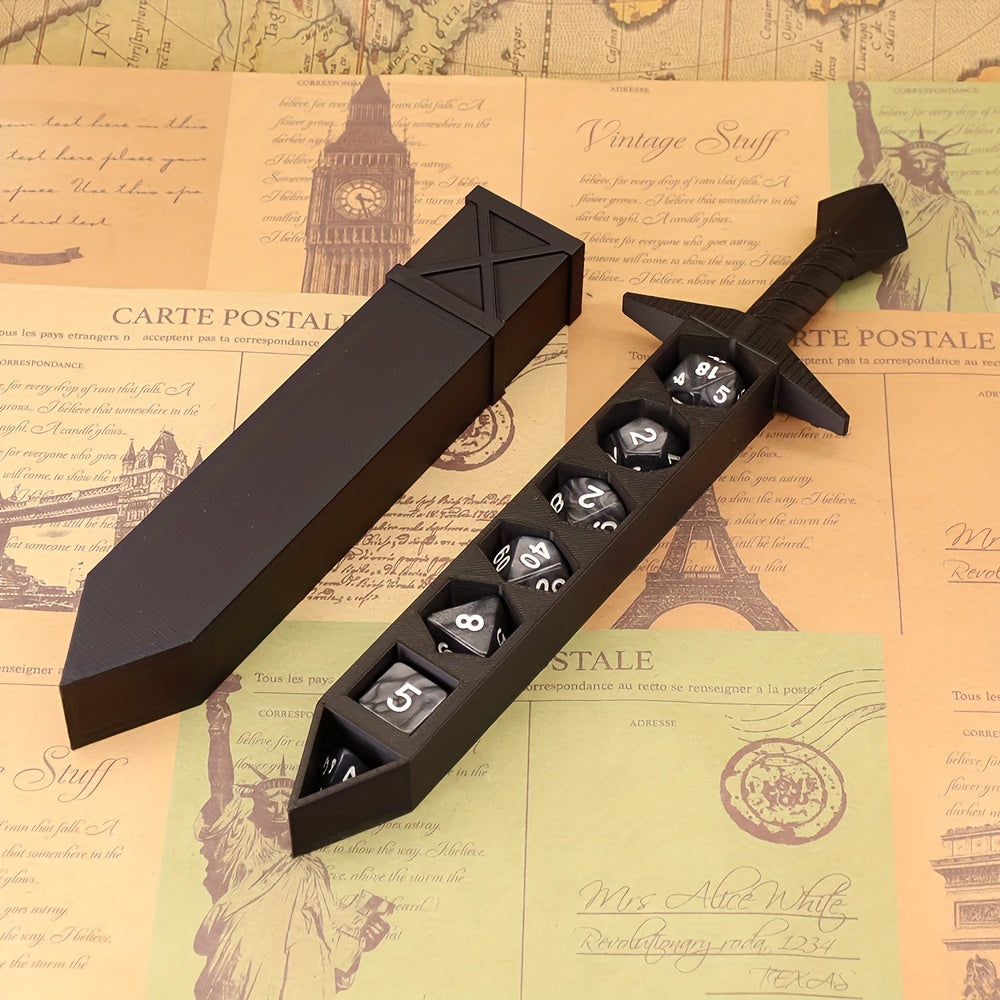 Set d'épée porte-dés pour jeux de rôle type D&D - Support à dés unique et original pour dés standards de 22 mm, couleurs assorties, cadeau idéal pour les maîtres du donjon, collectionneurs et passionnés de jeux de société