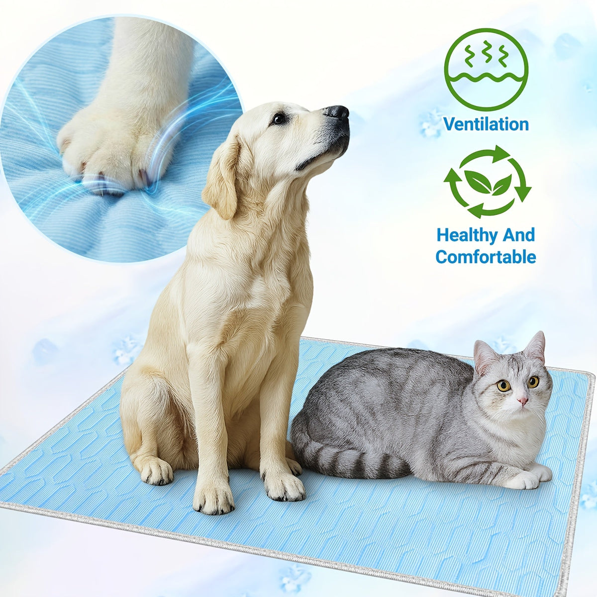 Tapis rafraîchissant pour animaux été 2026 – Coussin de couchage absorbant et effet frais pour chiens et chats, maintient les animaux au frais tout l'été, 3 tailles M/L/XL pour petits, moyens et grands animaux (bleu)