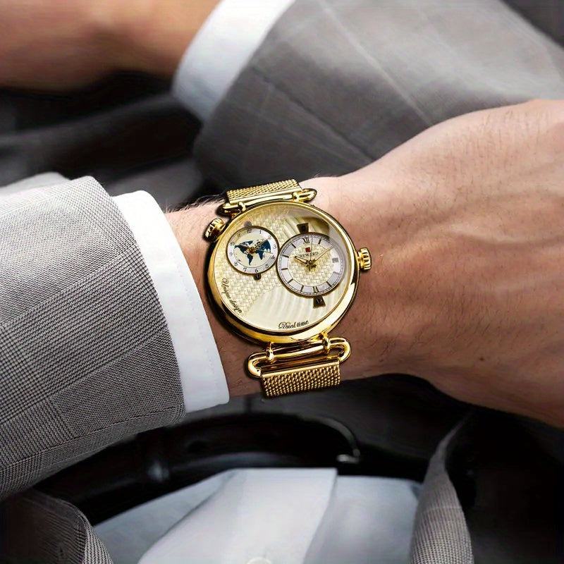 Montre à quartz vintage classique pour homme – Montre habillée élégante à cadran doré avec coffret cadeau, garde-temps analogique pour le travail, les occasions formelles et spéciales