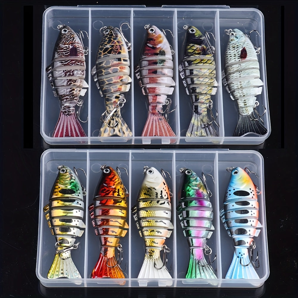Lot de 5 leurres de pêche articulés à la nage réaliste – Swimbait pour bar, truite et brochet, kit de leurres pour eau douce et eau de mer, 4 modèles assortis