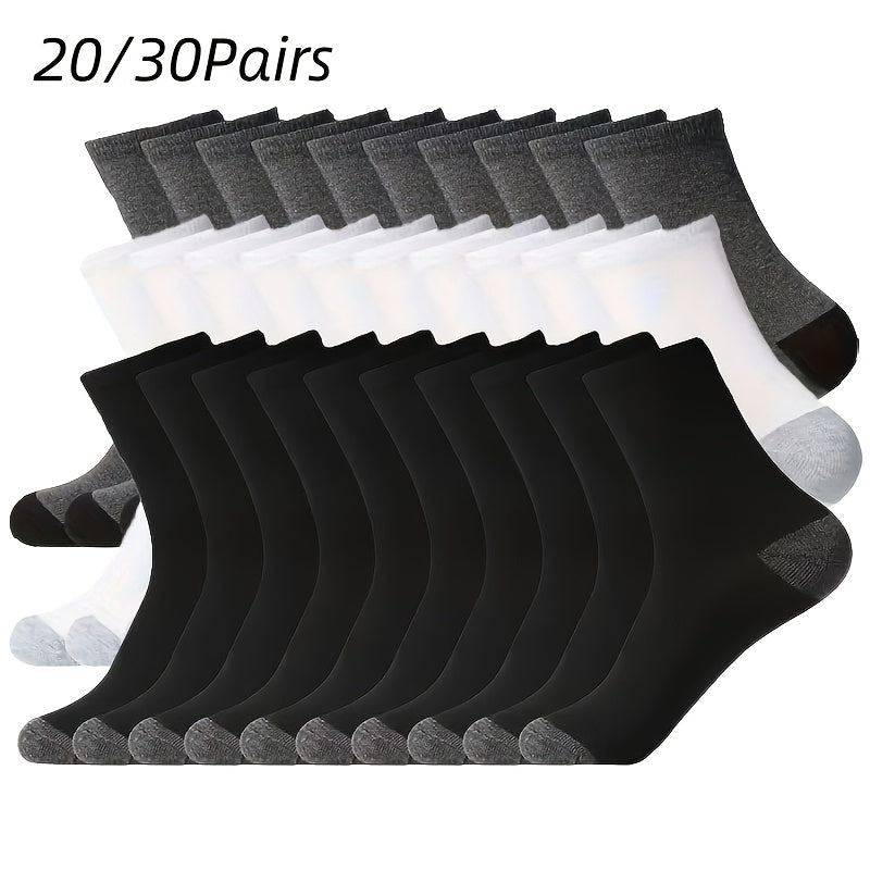 Lot de 20 ou 30 paires de chaussettes pour homme – Chaussettes de sport mi-mollet respirantes, chaussettes de sport à évacuation de l'humidité pour homme, taille unique