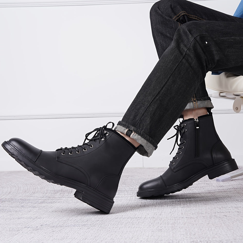 Bottes Chukka de moto pour homme – Bottines de ville en cuir véritable à lacets et fermeture éclair avec semelle antidérapante, bout renforcé, semelle intérieure rembourrée respirante, noir et marron | Velora