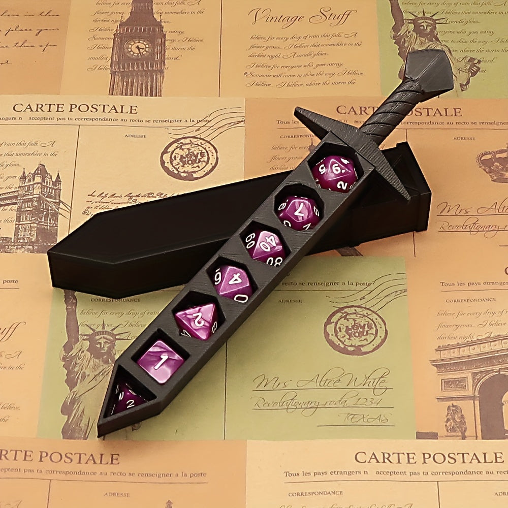 Set d'épée porte-dés pour jeux de rôle type D&D - Support à dés unique et original pour dés standards de 22 mm, couleurs assorties, cadeau idéal pour les maîtres du donjon, collectionneurs et passionnés de jeux de société